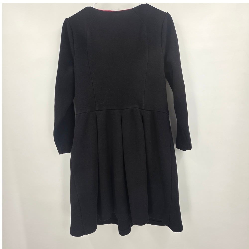 BODEN LINDSEY PONTE DRESS WOMENS SIZE 14R BLACK PLEATED TEXTURED SCOOP NECK KNEE - Picture 6 of 16